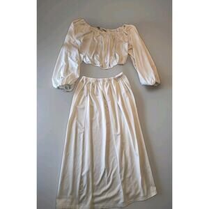 Black Halo White Two Piece Set Off Shoulder Crop Top Midi Skirt Bridal Size 2